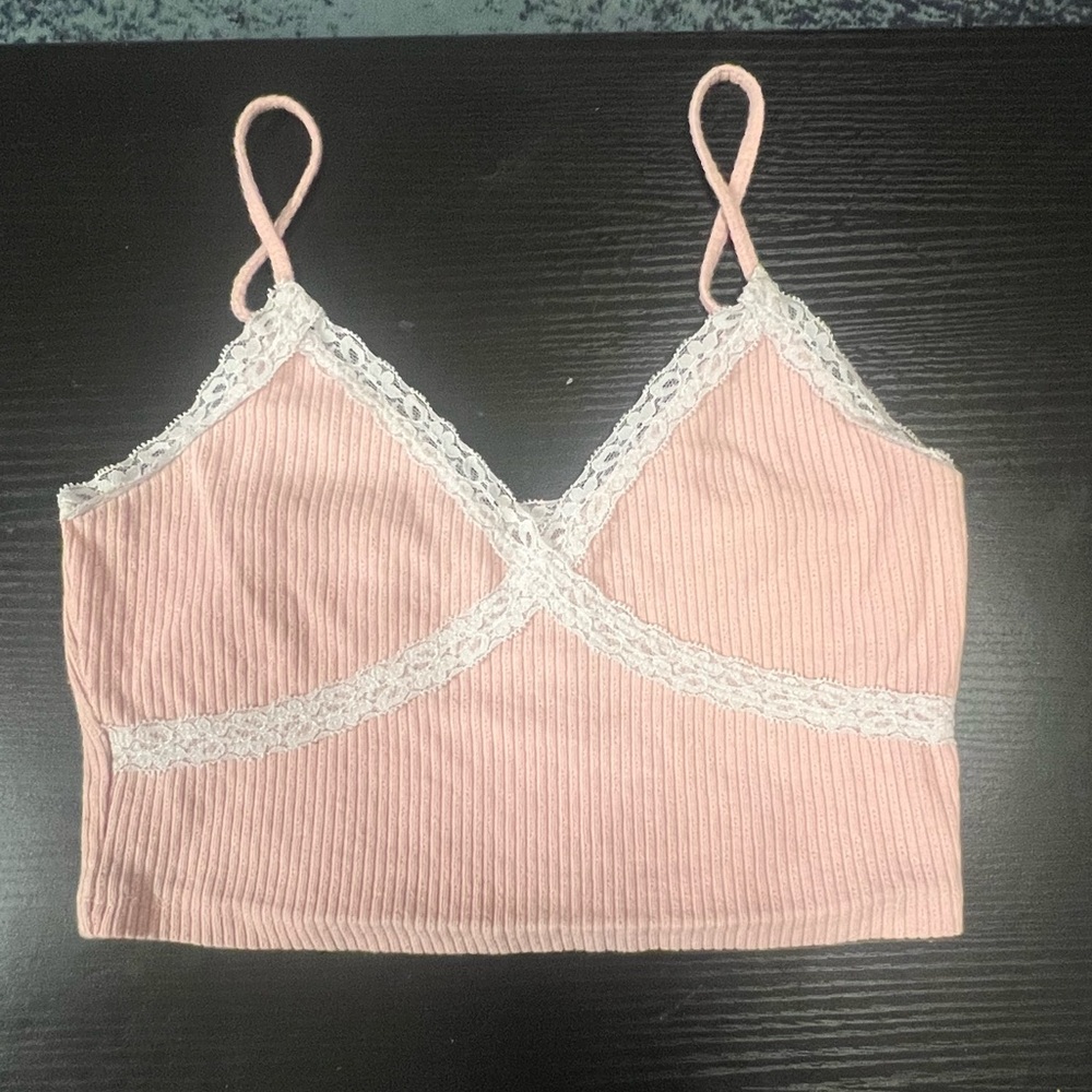 Pink/White lace Cami/Crop